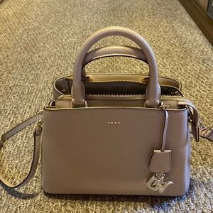 DKNY Light Beige Leather Paige Medium Satchel